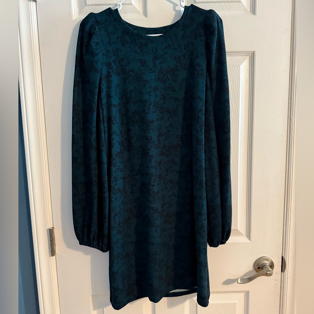 Nine West Teal‎ Patterned Long Sleeve Dress